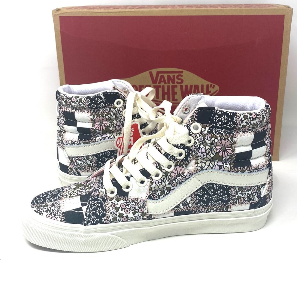 Vans Sk8-Hi Shoes Womens Canvas Floral Checkered Black White Skate VN0A32QG9FY - Picture 7 of 10